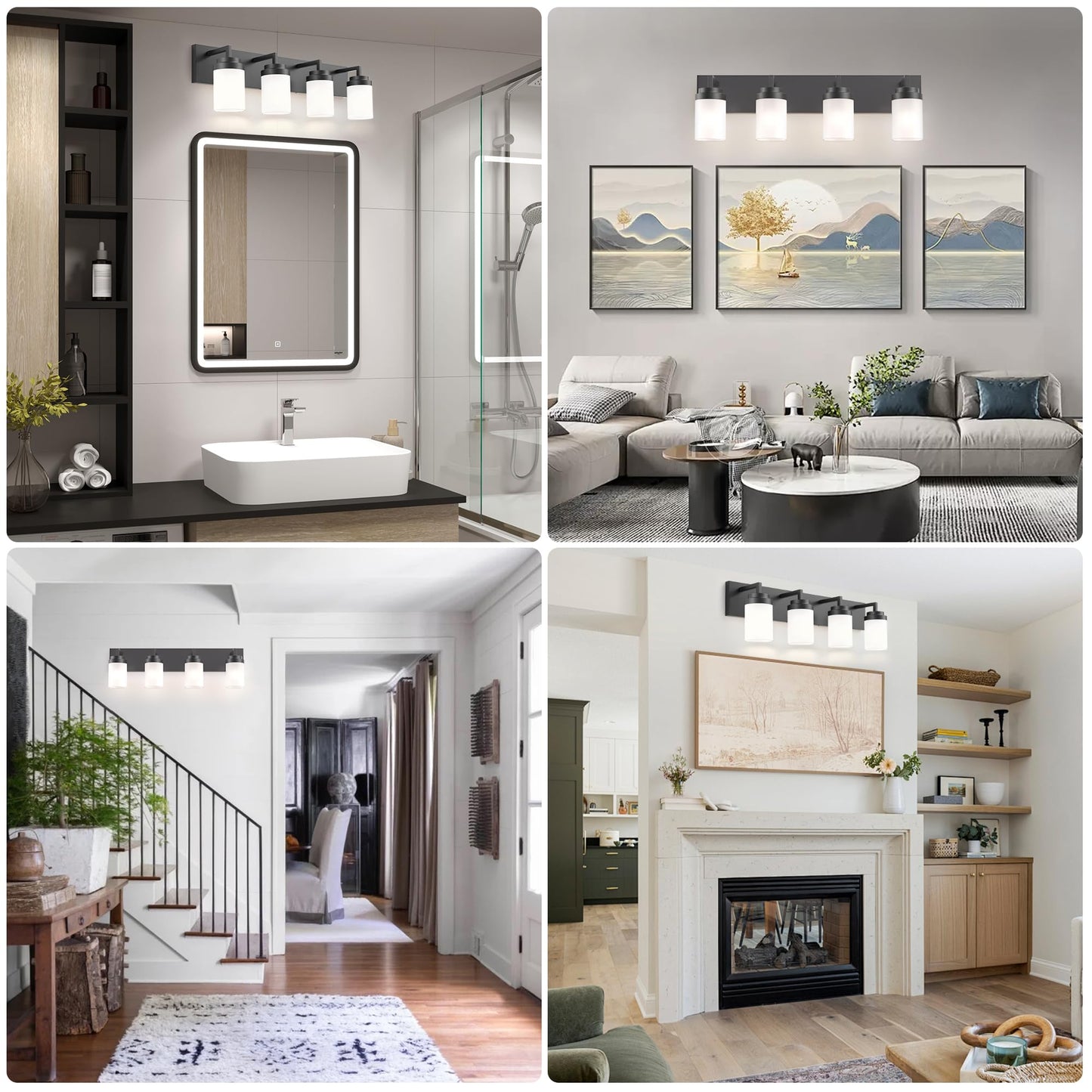 Espird Bathroom Vanity Light  4 Light Matte Black Vanity Light With White Matte Glass Shade  30In Farmhouse Wall Light  Lighting Fixtures Over Mirror For Bathroom