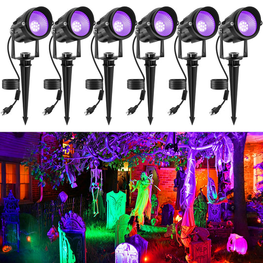 Crepow Outdoor Black Light Spotlight  Led Black Lights Waterproof Landscape Lights With Us Plug For Glow Party Body discomfort-reducingt Fluorescent Poster Stage Lighting Yard Garden Halloween Decoration(6 Pack)
