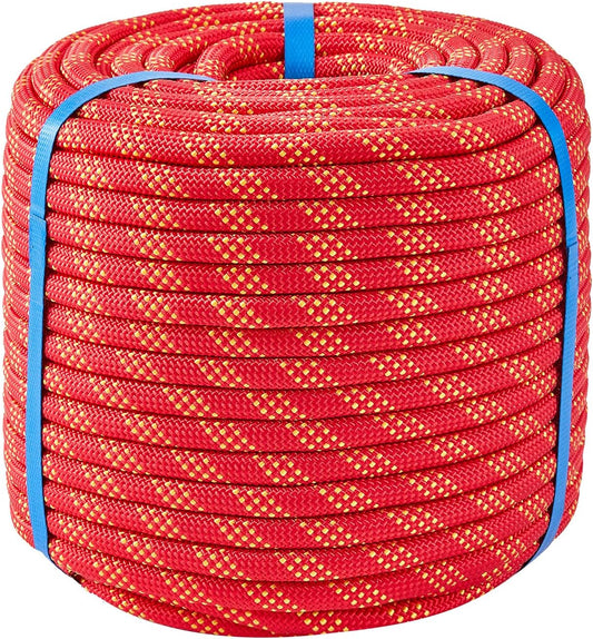 1/2 Inch 100ft Double Braided Polyester Arborist Rope, Heavy Duty Nylon Rope for Anchor, Tree Work, Cargo, Pulling, Sailing(Red)