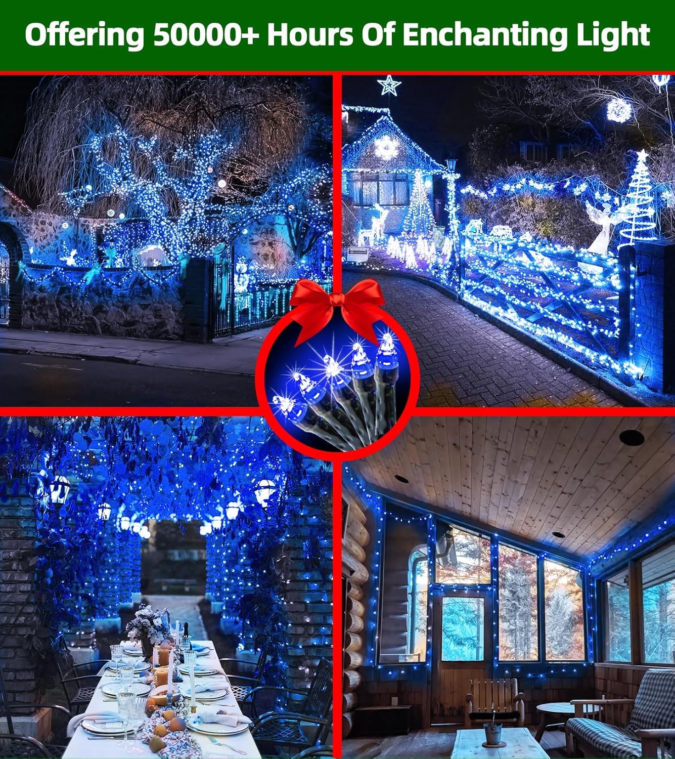 1500 Led 470Ft Christmas Lights Outdoor 12 Lighting Modes Christmas String Lights With Timer  Dimmable Blue Cool White Led Stringlights Waterproof For Yard Wedding Party Holiday Decor Blue&Coolwhite
