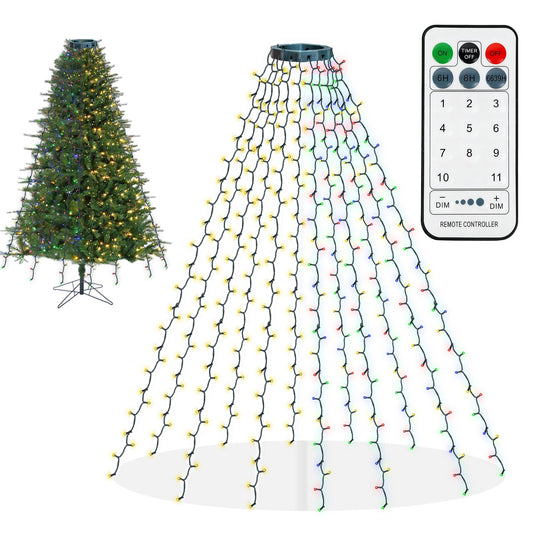 Dazzle Bright Christmas Tree Lights  448 Led Waterfall Tree Topper Lights With Remote & 11 Modes  8.2Ft X 16 Lines Christmas Light For Indoor Outdoor Party Xmas Decoration  Warm White & Multi-Colored