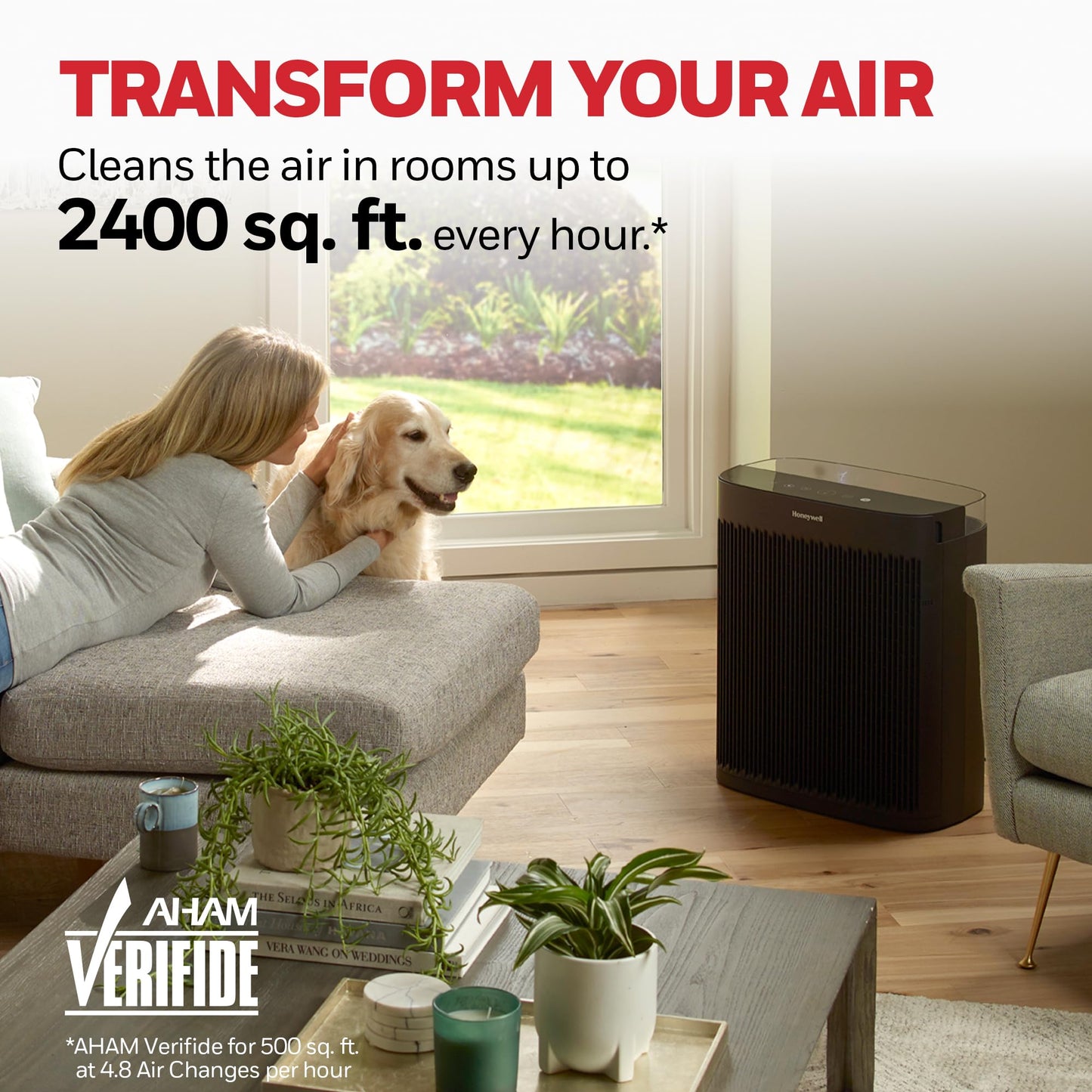 Honeywell HEPA Air Purifier for Home, 2423 Ft² Rooms in 1 hour, Air Quality Monitor, Auto Mode, Reduces Allergens, Dust, Pollen, Pet Dander, Odors, Smoke, Black, HPA5300B