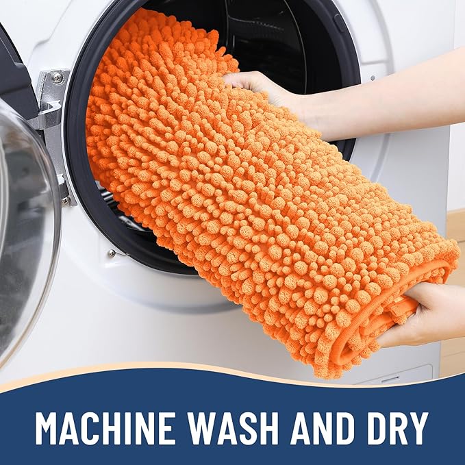 Arotive Luxury Chenille Bathroom Rug Mat, Extra Soft Thick Absorbent Shaggy Bath Rugs, Non-Slip Machine Wash Dry, Plush Bath Mats for Bathroom, Shower and Tub, 34x21, Orange