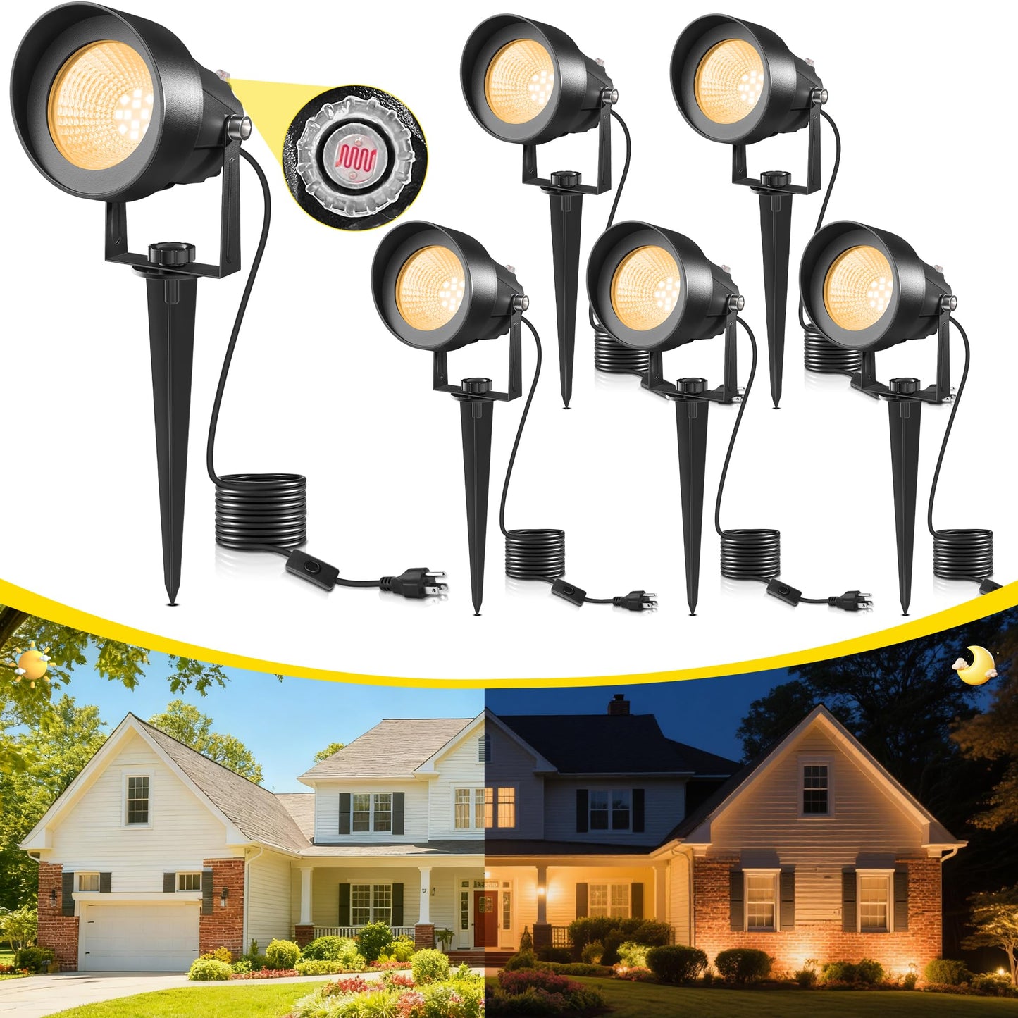 T-Sun Dusk To Dawn Outdoor Lighting  Flag Spot Lights With Photocell Auto On/Off  Waterproof 3000K Warm White Led Plug-In Landscape Spotlights For Garden Yard Tree Pathway Pole House