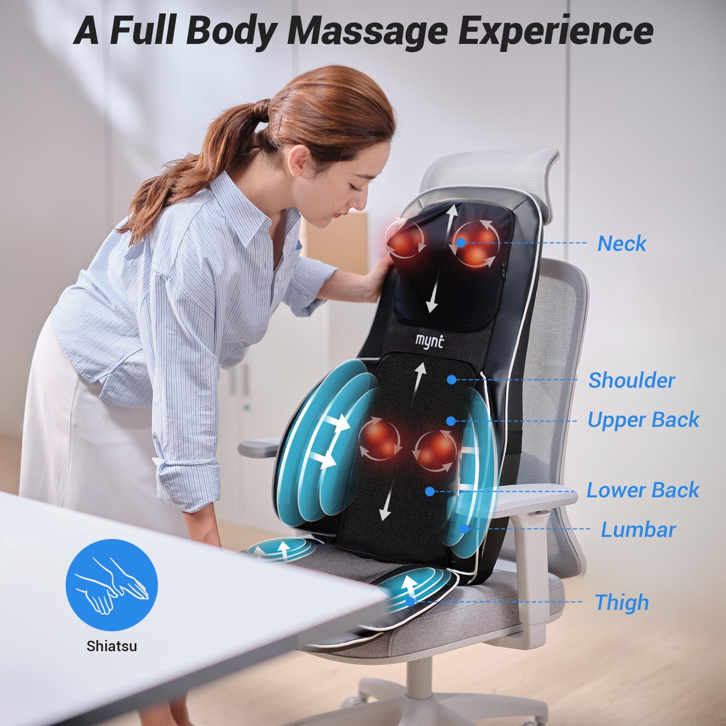 Mynt Back and Neck Massager for Pain Relief Deep Tissue,3D Shiatsu Acupressure Neck Back Massager with Heat, Seat Massager for Full Body Relaxation Black