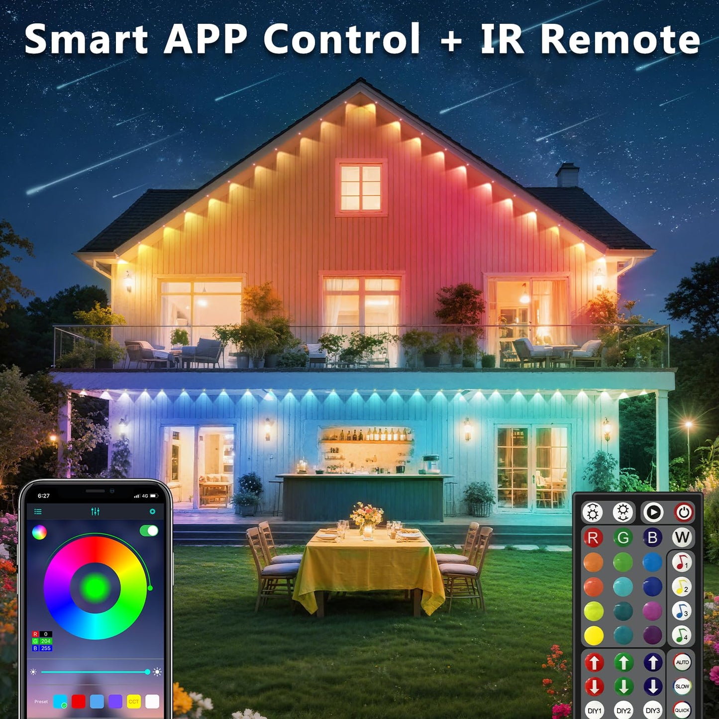 Ceteluma 500Ft Permanent Outdoor Rgb Lights  Ip67 Waterproof Smart Eave Lighting  With App/Remote Control Eaves Light  Diy Led Scenes Modes For House Roof Decor Christmas Party