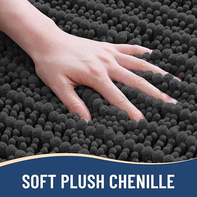 Arotive Luxury Chenille Bathroom Rug Mat, Extra Soft Thick Absorbent Shaggy Bath Rugs, Non-Slip Machine Wash Dry, Plush Bath Mats for Bathroom, Shower and Tub, 60x24, Dark Grey