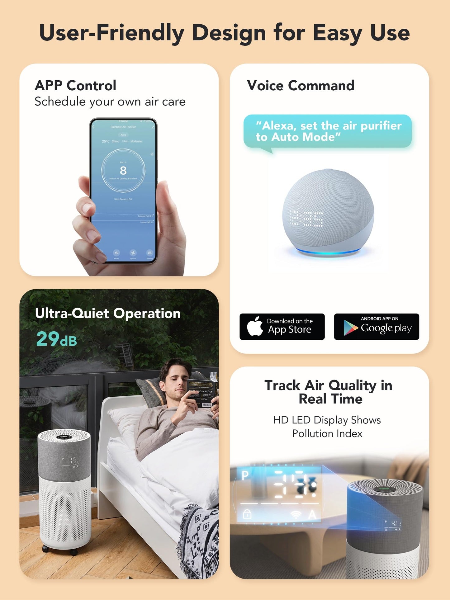 CleanForce Air Purifiers for Home Large Room Up to 2550 ft², H13 HEPA Air Cleaner Works with Alexa for Dust, Allergens, Pollen, Pet Hair Dander, Odors, CERTIFIED asthma & allergy friendly, Rainbow