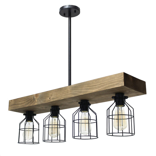 Elegant Designs CH1001-RWD 4 Light Rustic Farmhouse Cage Pendant Chandelier, Wood, Restored Wood