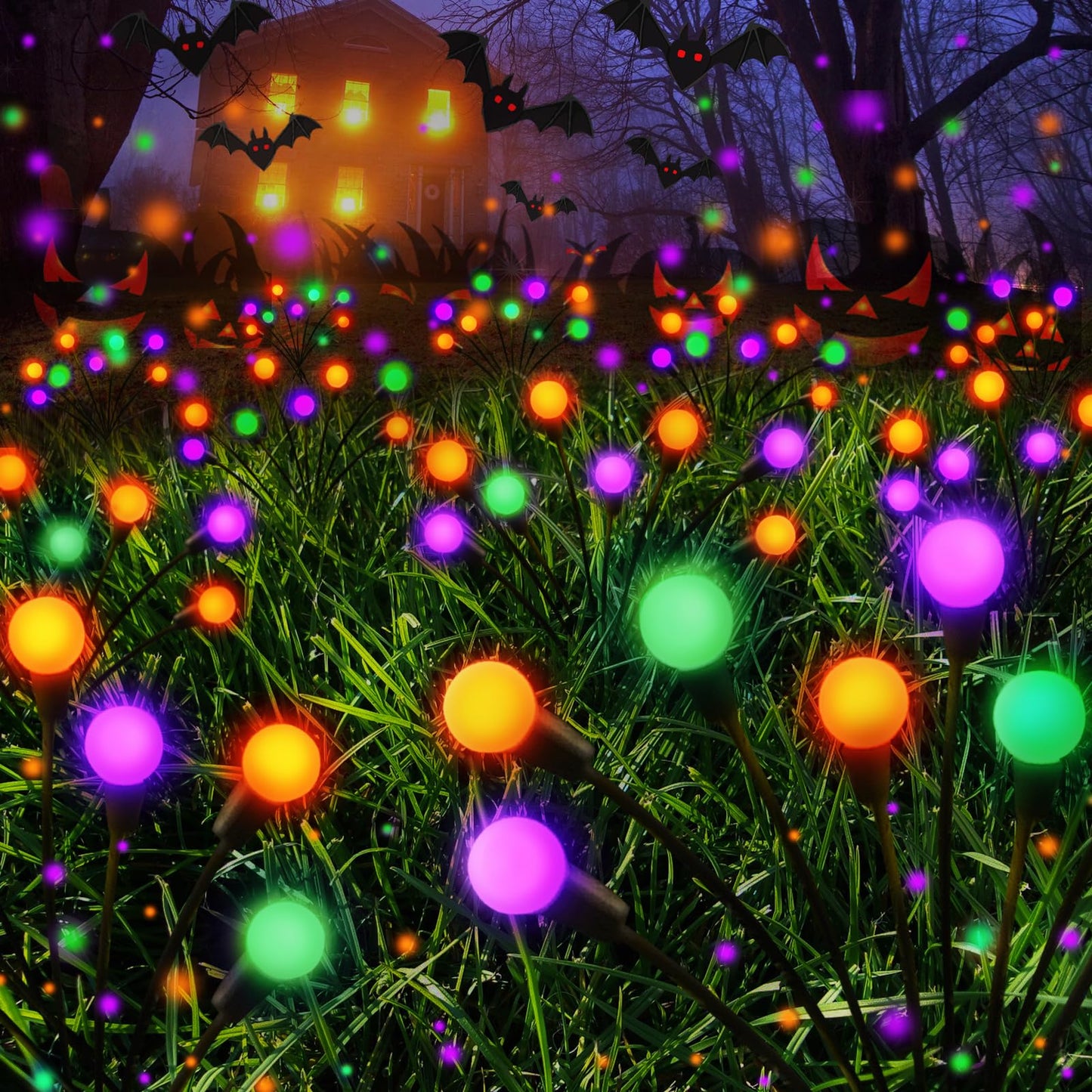 Halloween Decorations Outdoor  6 Pack Solar Firefly Lights Outdoor  48 Led Solar Halloween Lights  Waterproof Garden Light (Sway By Wind) For Outside Yard Patio Pathway Decor (Orange Purple And Green)