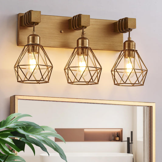 Gold Bathroom Vanity Light Fixtures  3-Light Gold Bathroom Light Fixtures Over Mirror  Sconces Wall Lighting With Elegant Metal Lampshade For Living Room  Bedroom  Hallway