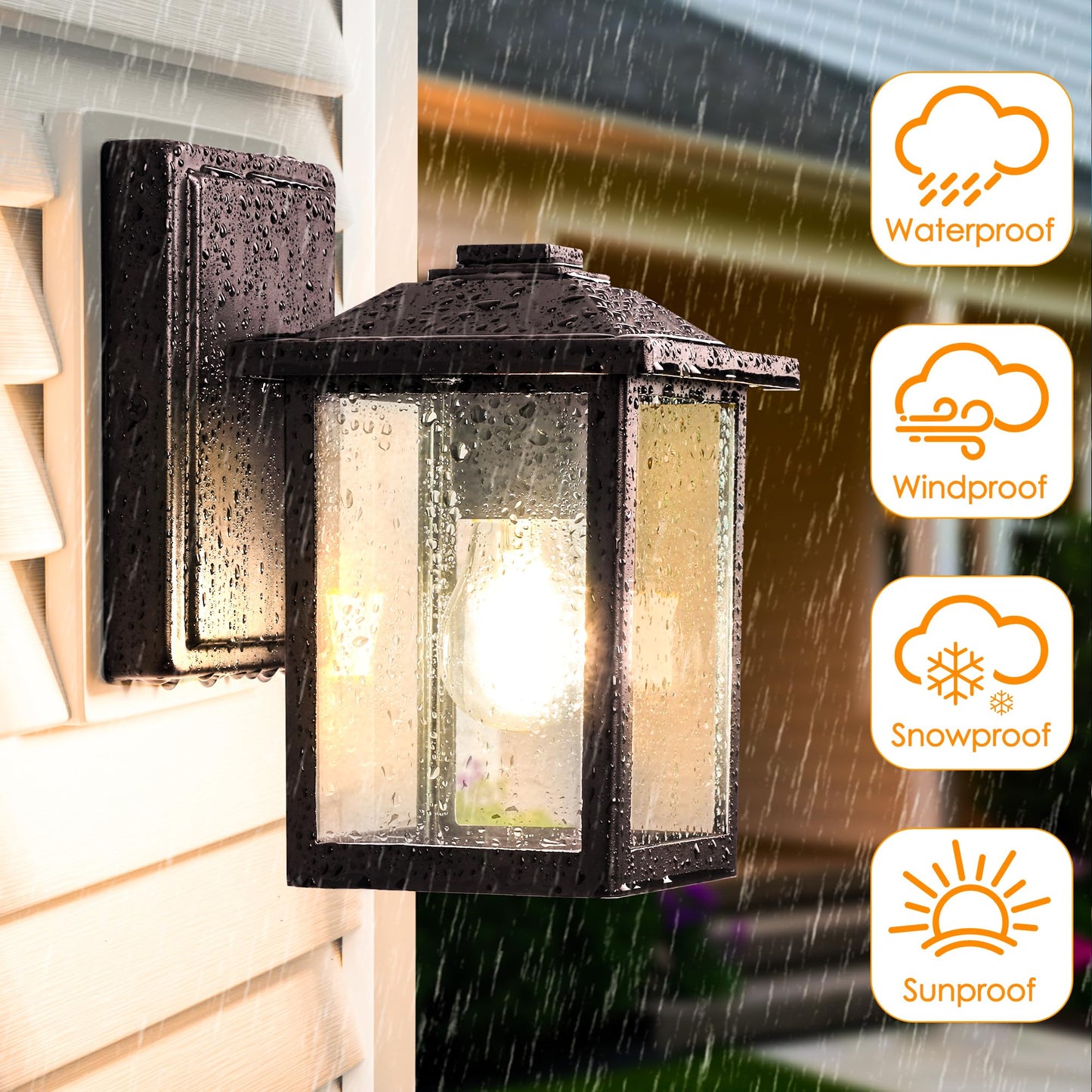 Matameye Outdoor Wall Lantern  Exterior Waterproof Wall Sconce Light Fixture  Dark Chocolate Front Door Mounted Lighting With Glass  Anti-Rust Porch Lamp