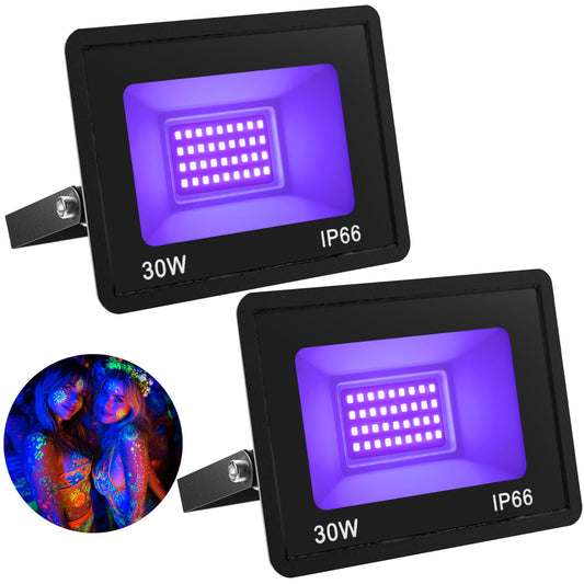 Joyin 30W Black Lights 2Pcs Led Blacklight Halloween Decor Ip66 Waterproof Flood For Glow Party Supplies With Plug For Halloween Party Stage Lighting Aquarium Body discomfort-reducingt Fluorescent Poster Neon Led
