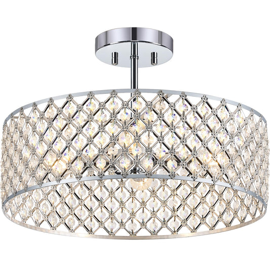 Bzvesr Chrome Crystal Ceiling Light Fixture Modern Semi Flush Mount Ceiling Lighting Fixture Round Small Chandelier For Dining Room  Hallway  Entryway  Kitchen  Bedroom Foyer 4 Light 15.7 Inch