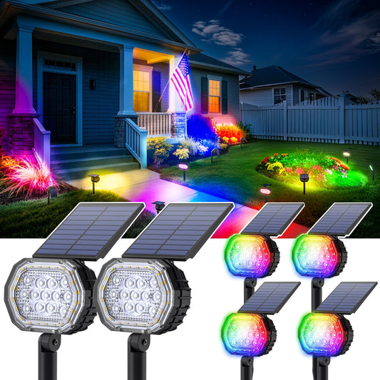 Coozaming Solar Color Spot Lights Outdoor  7 Modes Colored Halloween Christmas Solar Lights Outdoor  35 Led Color Changing Landscape Lighting Waterproof Ip65 Spotlight For Holiday Decorations  6 Pack