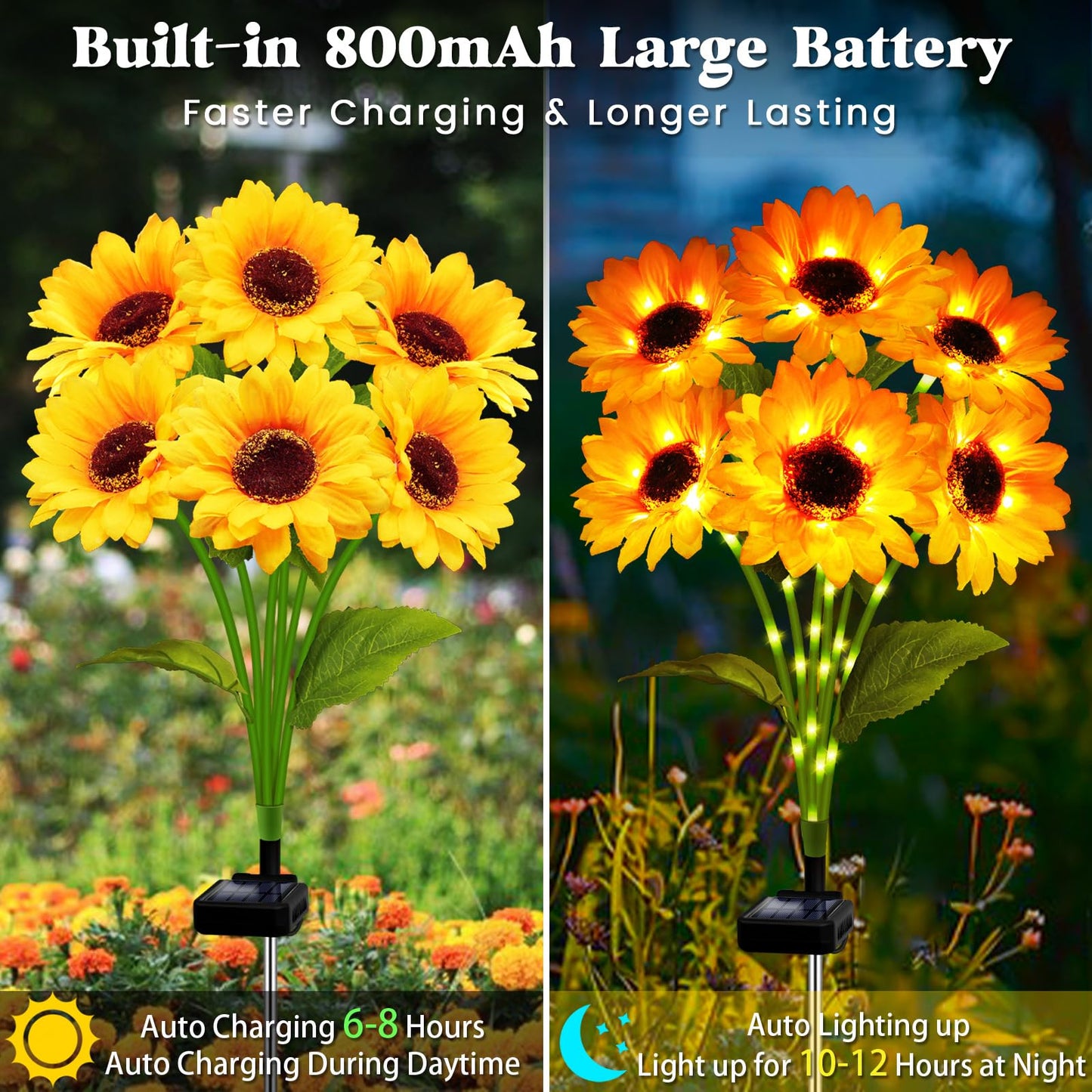 Solar Garden Lights Outdoor  6 Pack Sunflower Lights With 36 Sunflower  Waterproof 60 Led Garden Fall Decor  Gifts For Mom Grandma  Decorative Solar Flowers For Pathway Patio Yard Flowerbed Decoration
