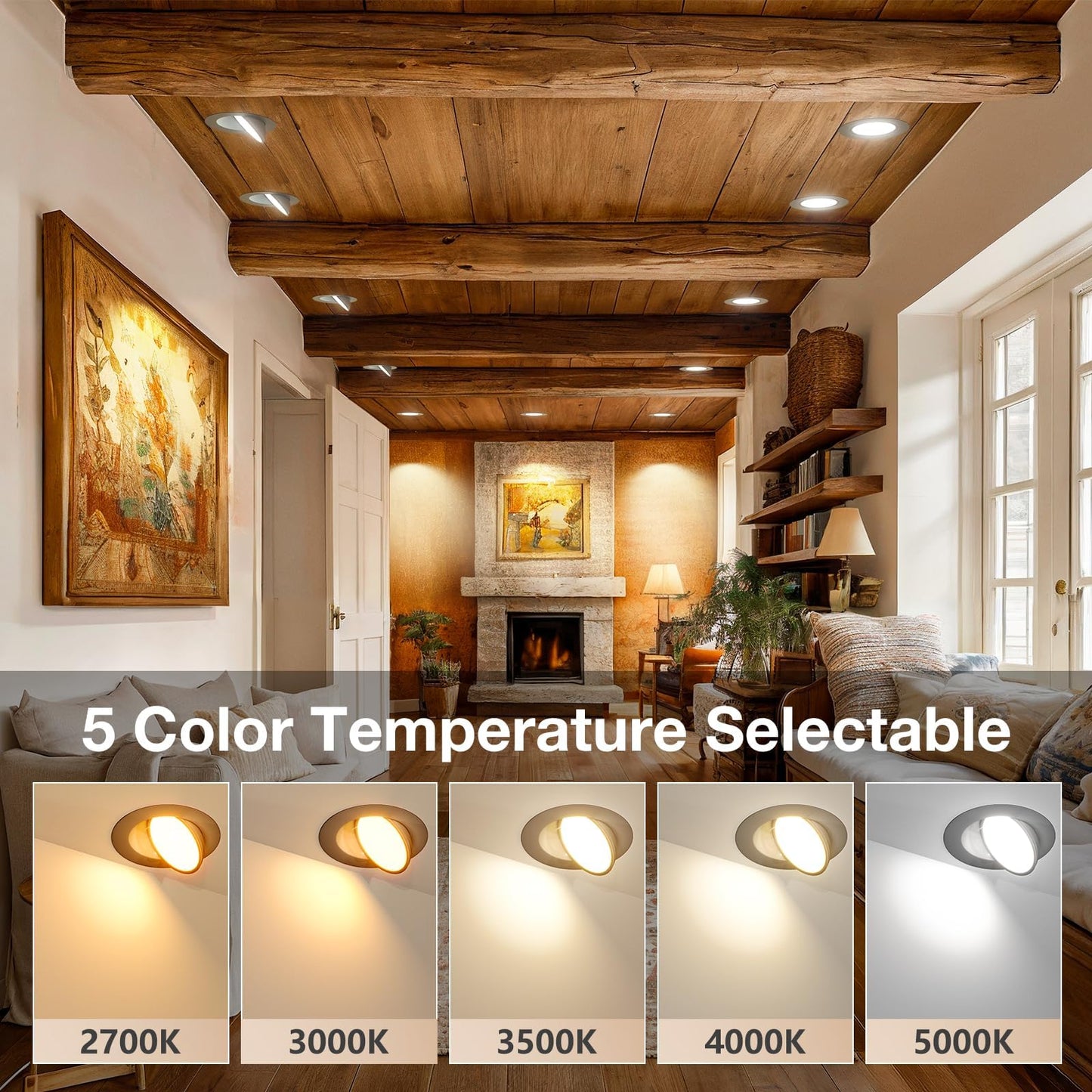 Amico 6 Pack 6 Inch 5Cct Gimbal Led Recessed Lighting  360&90 Adjustable Eyeball Directional Downlight  Dimmable  2700K/3000K/3500K/4000K/5000K Selectable  Cri90+ 12W 1200Lm  Black  Etl&Fcc