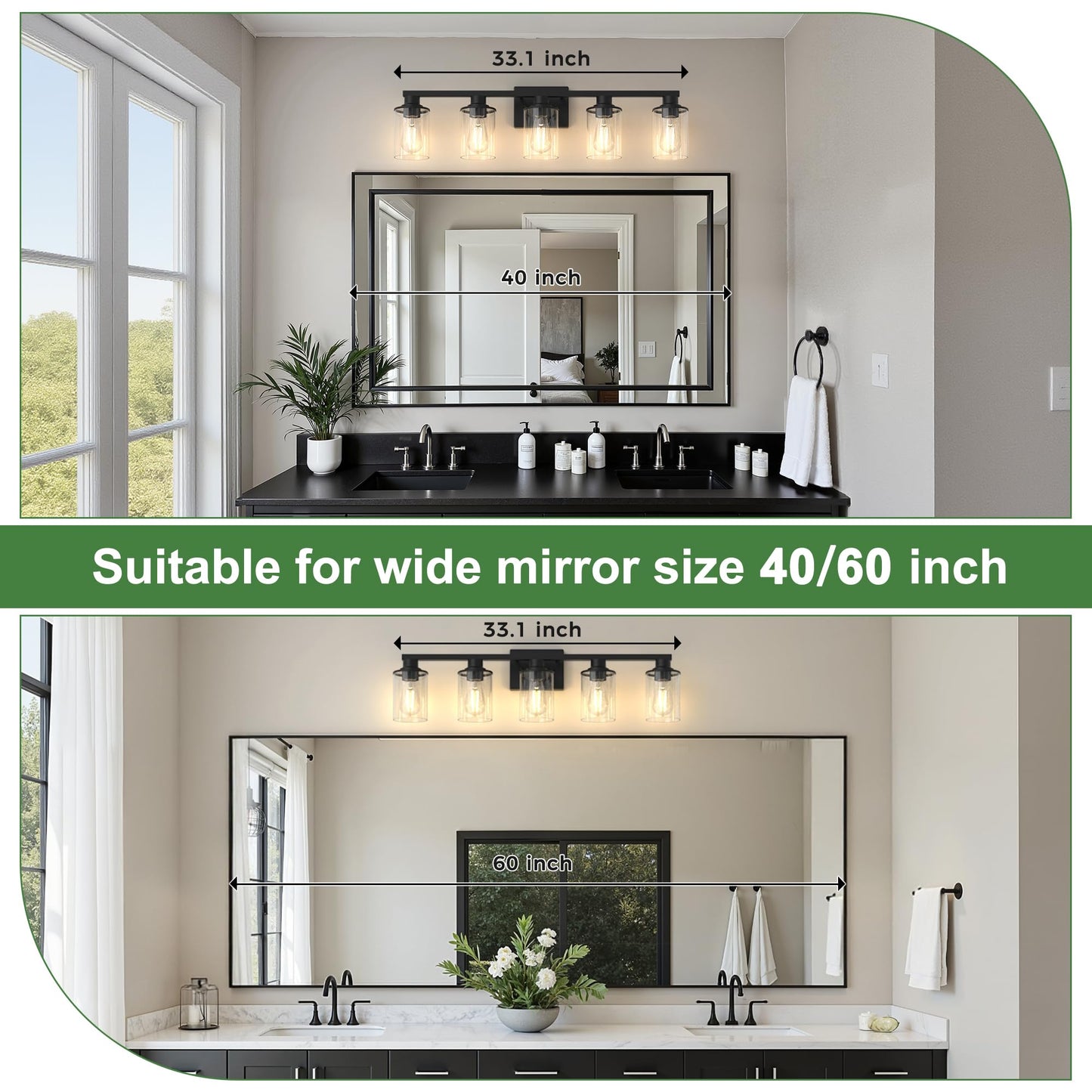 Doresshop Bathroom Light Fixtures  5-Light Matte Black Bathroom Lighting Fixtures Over Mirror With Clear Glass Shade  Vanity Lights For Hallway Living Room Bedroom