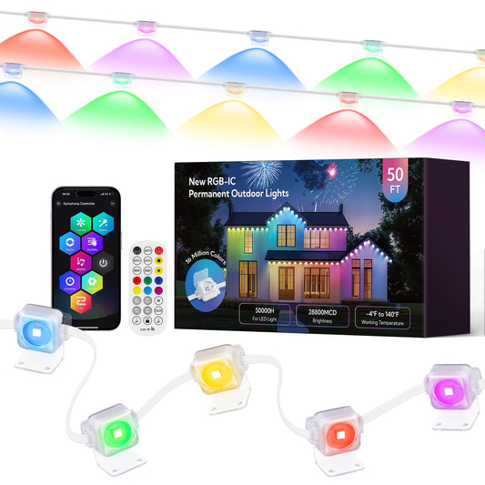 Qunlight Permanent Lights Outdoor Smart Rgb Led Lights With 66 Scene Modes 50Ft Led Eaves Lights Ip67 Waterproof Color Changing String Led Lights For House Party Holiday Christmas All Year-Round Decor
