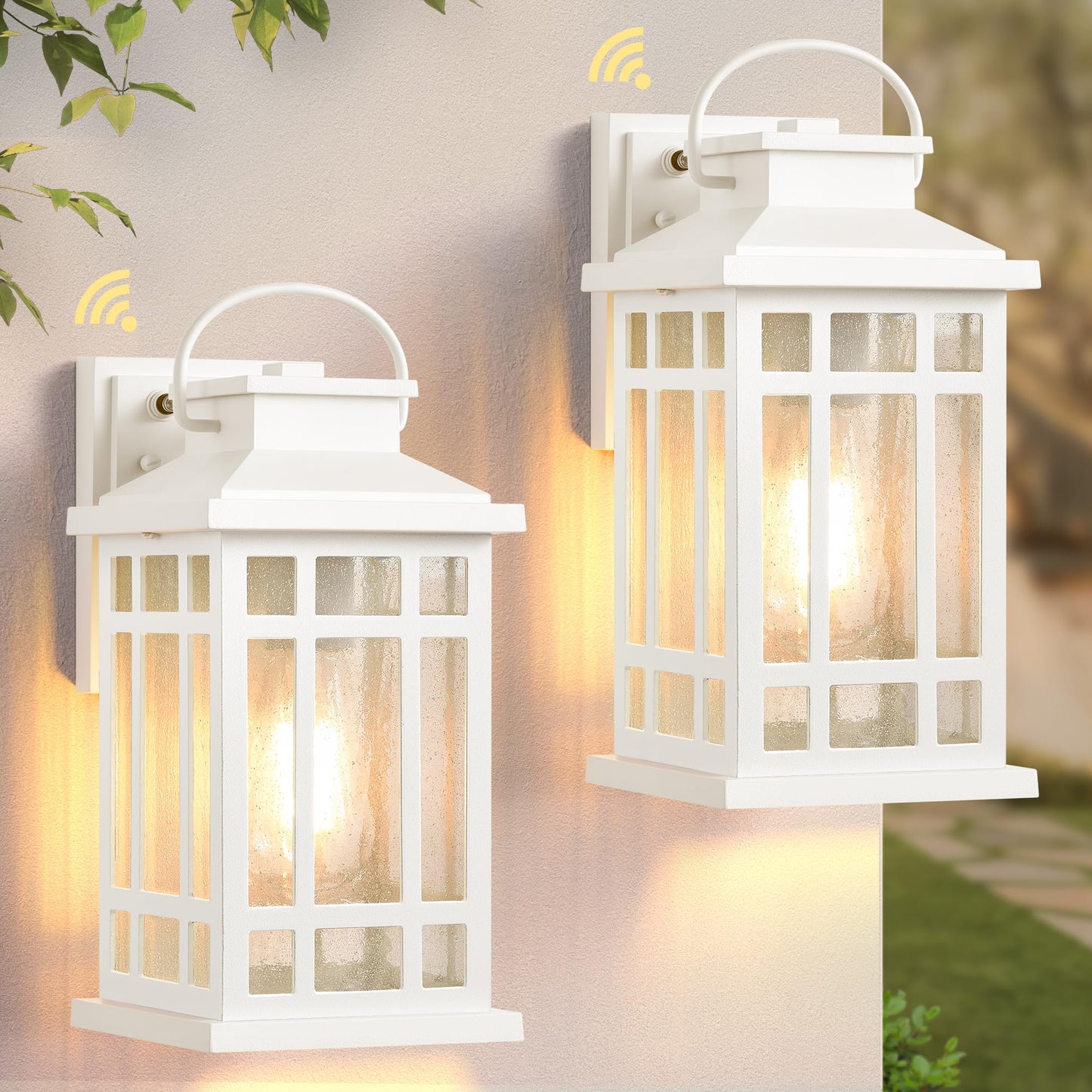 Opaxis White Dusk To Dawn Outdoor Lighting 2-Pack  Outside Wall Lights With Seed Glass  Outdoor Light For House  Garage  Garden  Entryway  Doorway  100% Aluminum Waterproof And Anti-Rust  E26 Socket