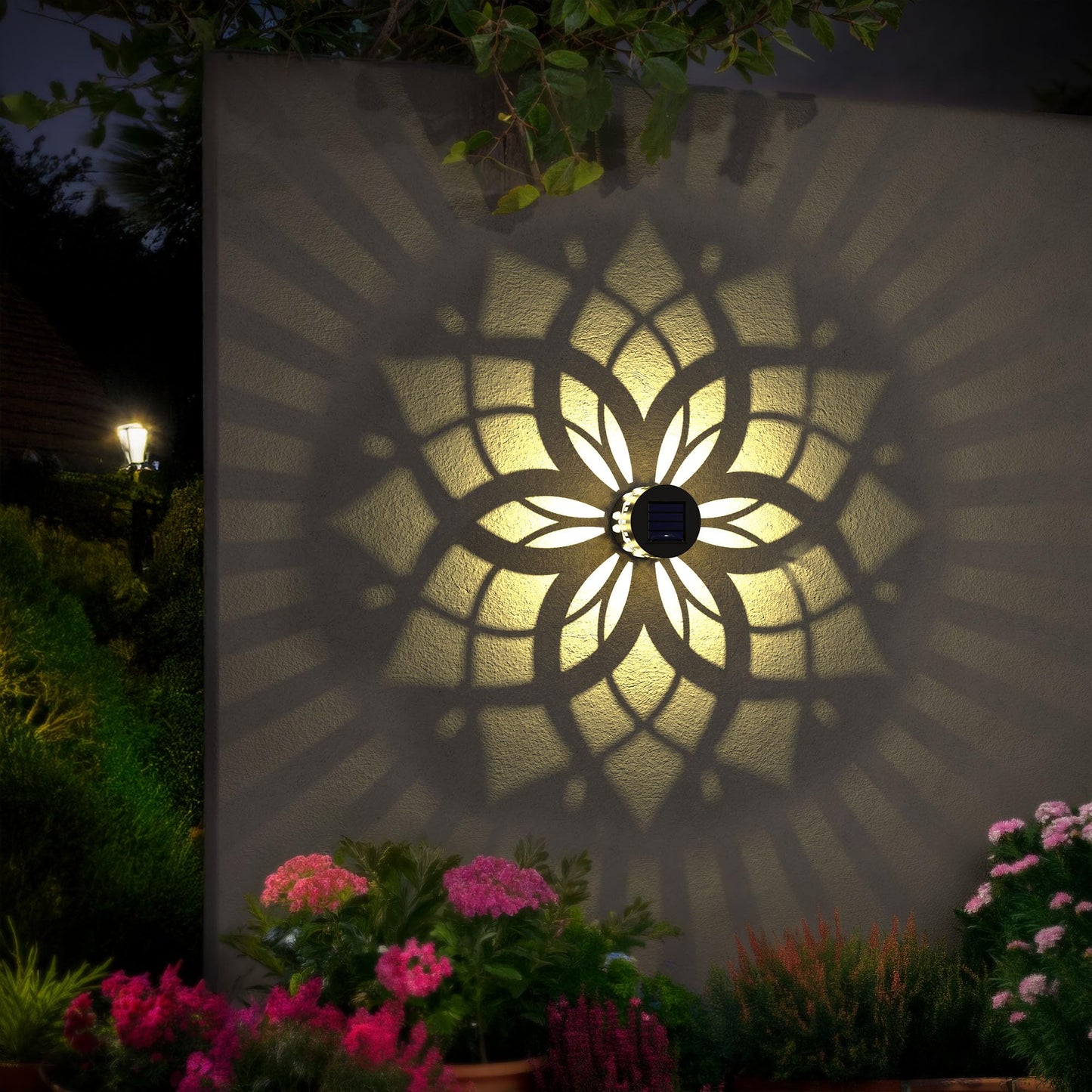 4 Pack Solar Fence Lights Metal Solar Powered Outdoor Wall Deck Step Lights Mandala Theme Waterproof Fence Light For Garden Post Patio Backyard Yard Decor  Gardening Gifts For Women Mom Grandma
