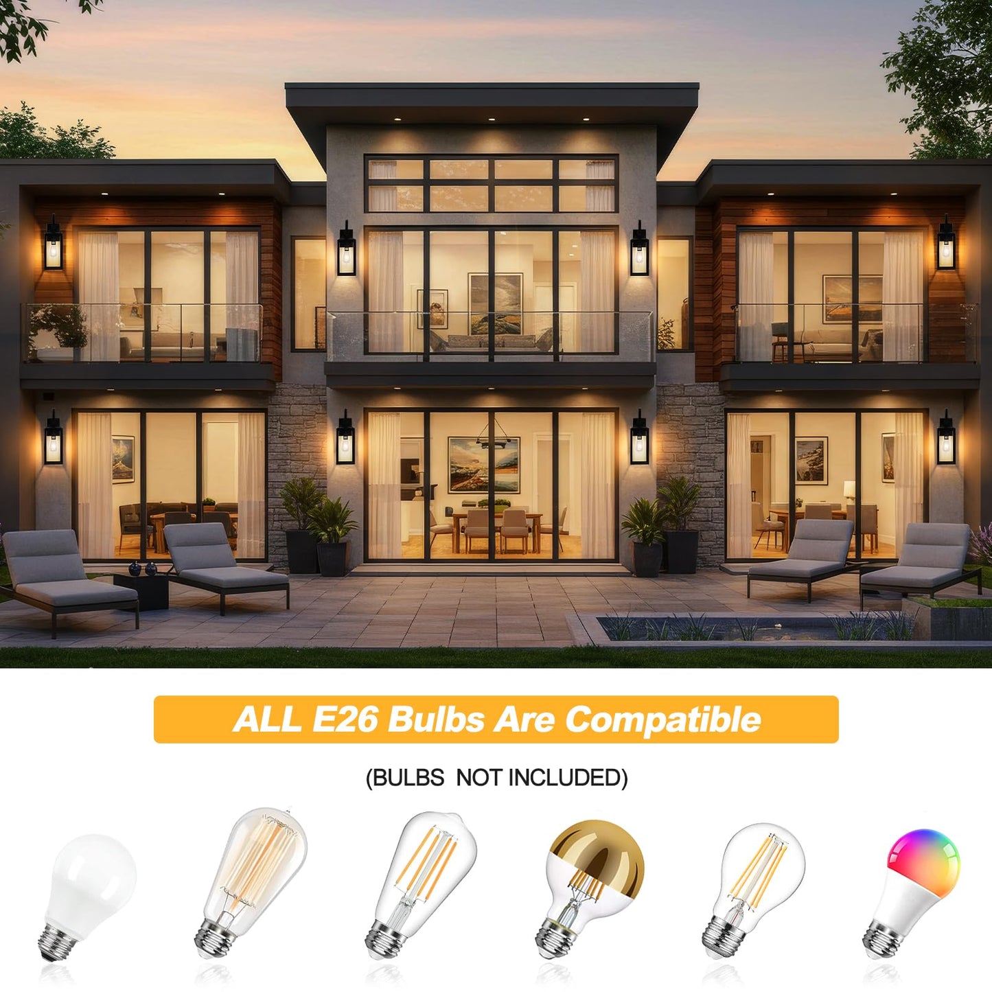 Yolsunes 19 Large Outdoor Wall Lights 2 Pack  Black Exterior Light Fixtures  Outdoor Sconces Wall Lighting Porch Lights  Waterproof Wall Lamp For House  Doorway  Garage  Black Metal With Gold Trim