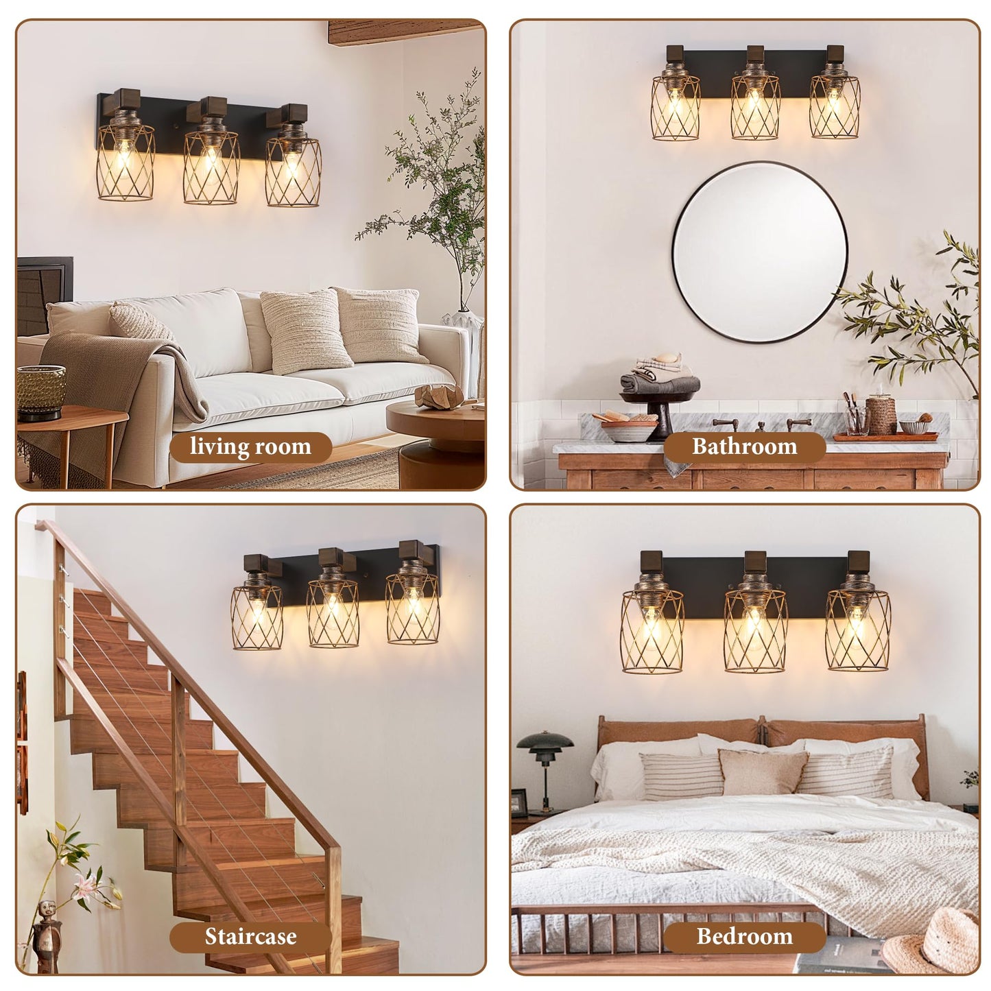 Farmhouse Bathroom Vanity Light  3-Light Wood Bathroom Light Fixtures Over Mirror  Black And Gold Industrial Vanity Lights With Metal Shade  Rustic Bathrooms Lighting For Living Room Bedroom Hallway