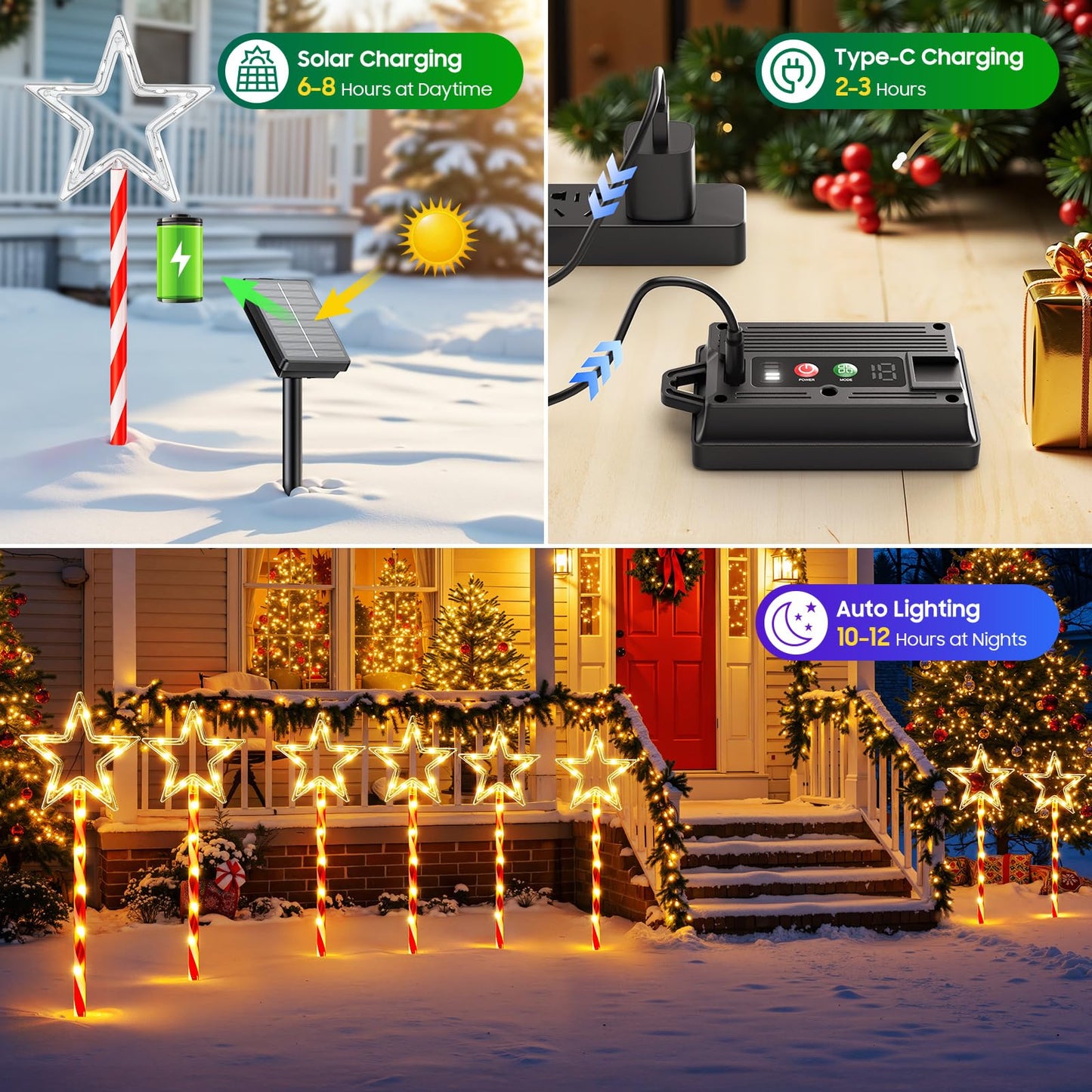 12 Pack Christmas Decorations Outdoor  Twinkling Big Star Solar Christmas Lights With 180 Bright Led And 10 Lighting Modes  Warm White Waterproof Xmas Decor For Pathway Yard