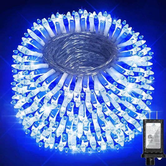 750 Led 240Ft Christmas String Lights Outdoor  12 Pro Modes And Timer Memory & Brightness  Plug In Outdoor Waterproof Clear Wire Twinkle Light For For Xmas Yard Tree Wedding Party Decor (Blue & White)