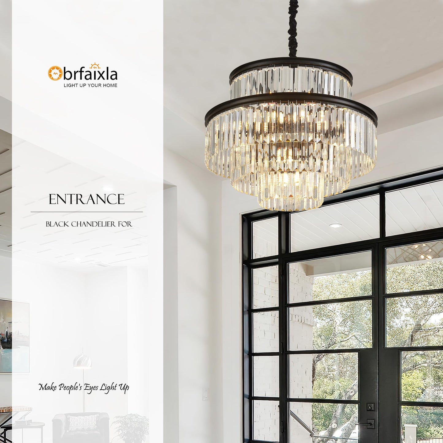 Brfaixla 21.6 14-Light Modern Crystal Chandelier Light Fixtures 4-Tier Black stylish Chandeliers For Dining Room Round Hanging Pendant Lighting For Living Room Kitchen Entryway Bedroom Foyer Hallway