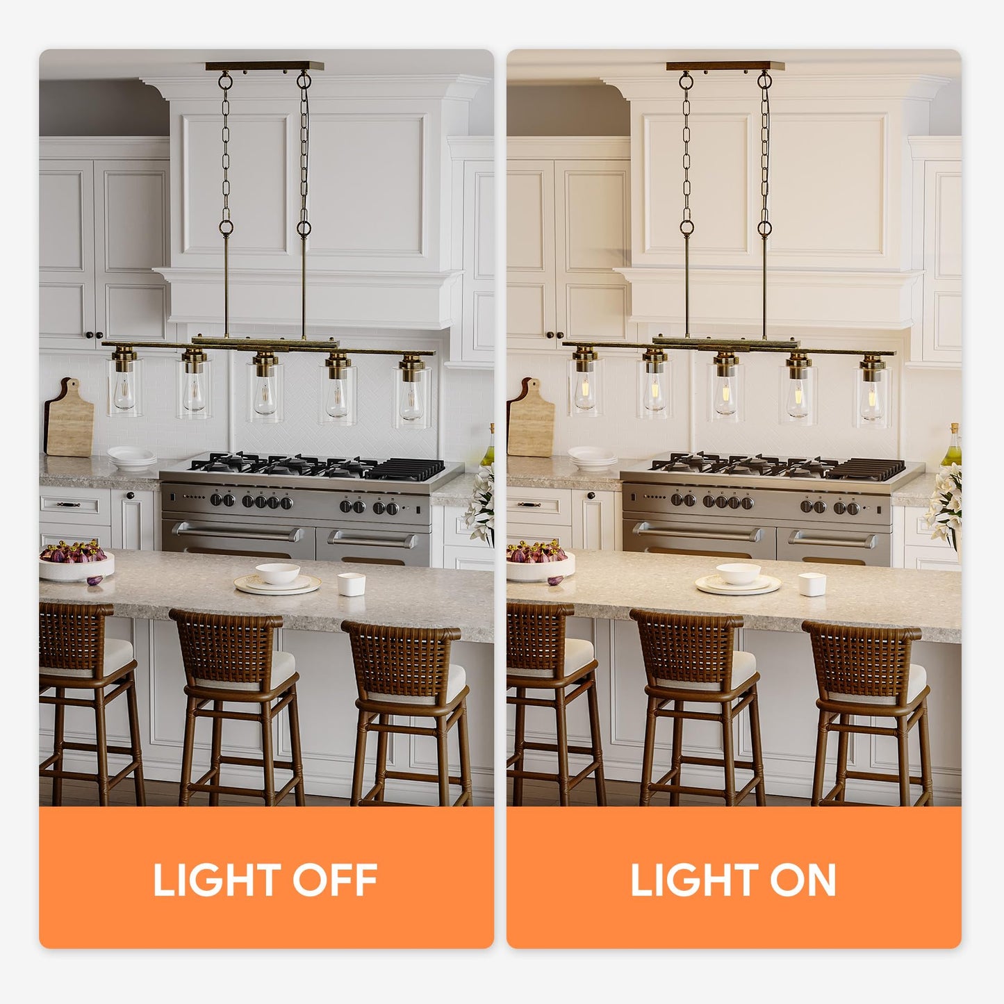Vonluce Kitchen Island Lighting  5-Light Dining Room Light Fixture Over Table With Glass Shade And Adjustable Rods  Farmhouse Linear Chandelier For Kitchen Living Room  Antique Black  Etl Certificated