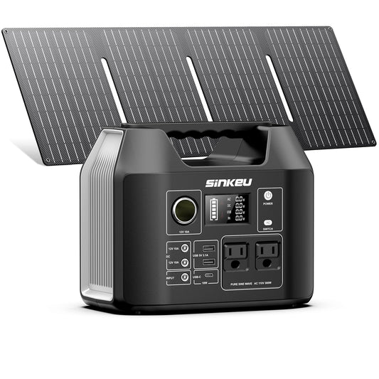 SinKeu Portable Power Station 300W with 40W Solar Panel,256Wh Solar Generator LiFePO4 Battery with USB DC AC Outlet for Outdoor,Off-Grid Living,RV,Emergency