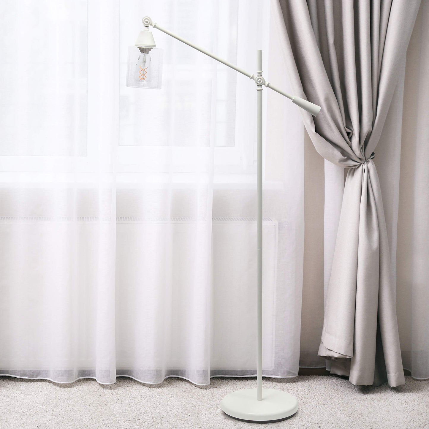 Elegant Designs LF1030-WHT Floor Lamp, Metal, 30inL x 11inW x 56inH, White Glass Shade