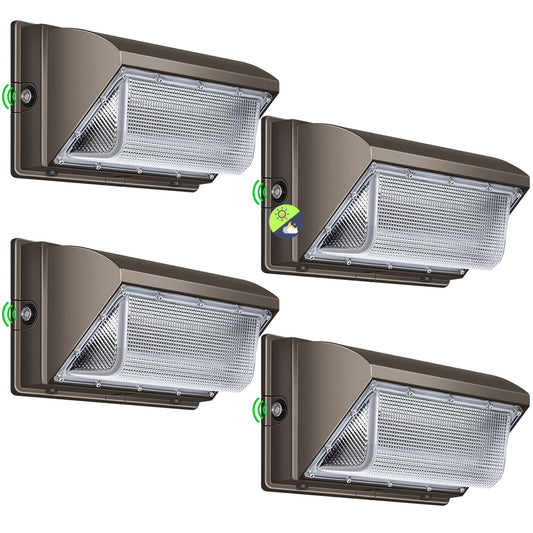 Biritalo Led Wall Pack Light 500W Equivalent 18000Lm Led Flood Security Light Dusk To Dawn Photocell 5000K 120W 100-277V Outdoor Wall Mount Lighting Commericial Ip65 Waterproof For Yard Garage 4 Pack