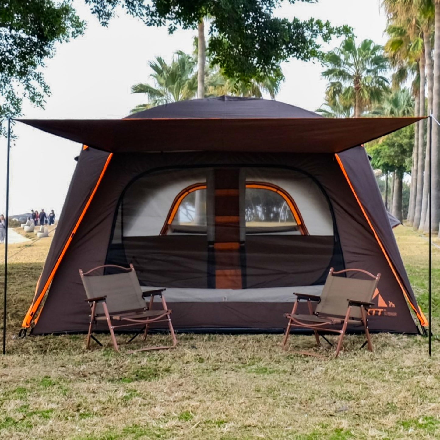 KTT Extra Large Tent 12 Person,Full Rainfly,2 Bay-Windows,Family Cabin Tent,14'Lx10'Wx6.58'H,2 Rooms and 3 Doors 3 Windows with Mesh,Waterproof,Straight Wall,Big Tent for Outdoor,Picnic,Camping
