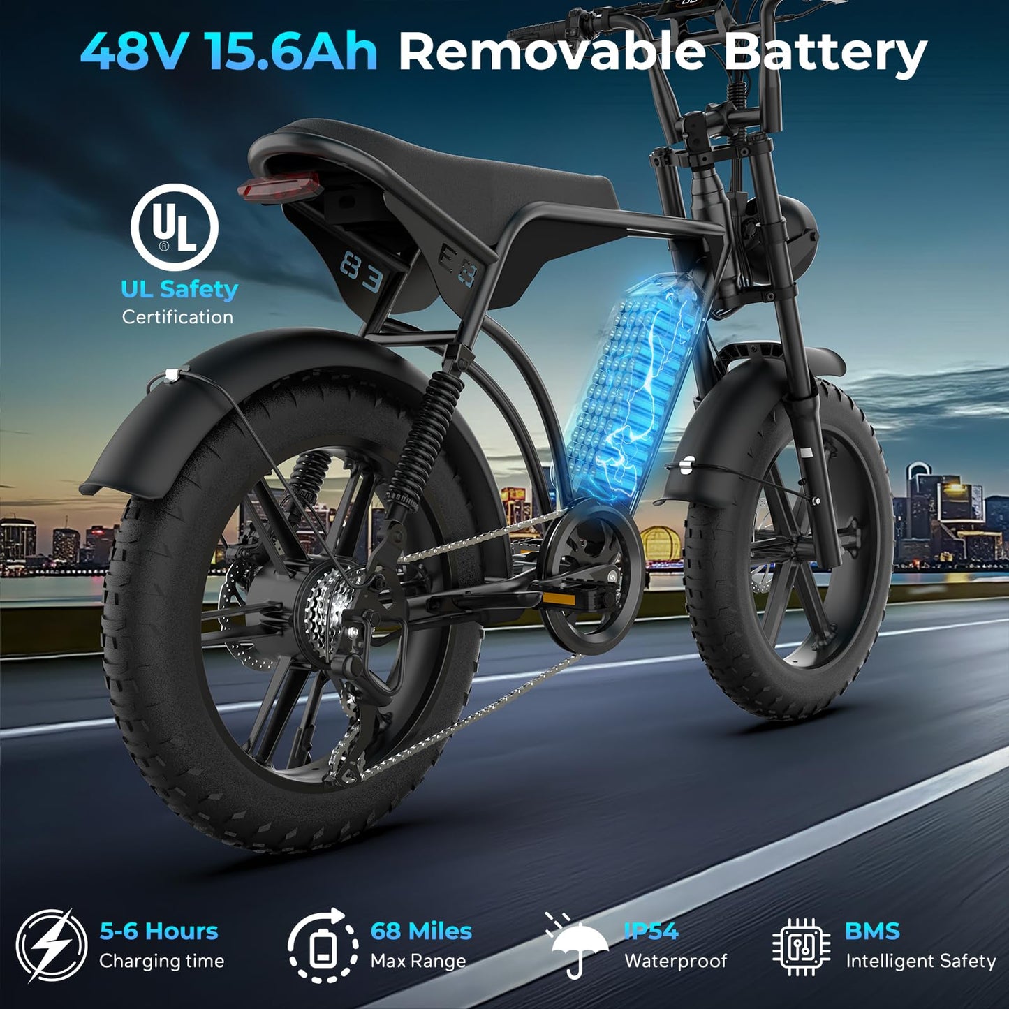RIXOC E8 Electric Bike for Adults, 1500W Motor (Peak), 30 MPH Ebike, 20'' Fat Tire Commuter E-Bike with 48V 15.6AH Battery, Full Suspension Mechanical Disc Brakes, E Bike for Snow, Sand, Road