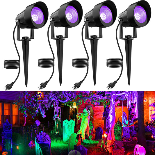 Crepow Outdoor Black Light Spotlight  Led Black Lights Waterproof Landscape Lights With Us Plug For Glow Party Body discomfort-reducingt Fluorescent Poster Stage Lighting Yard Garden Halloween Decoration(4 Pack)