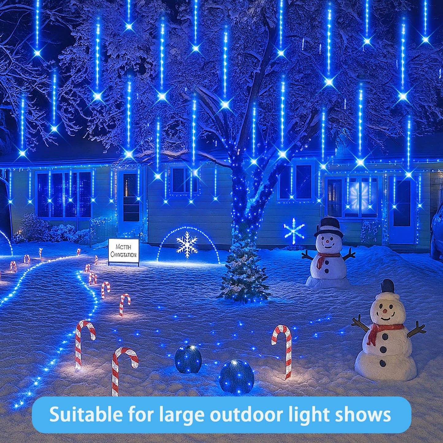 Purtuemy Blue Christmas Icicle Lights Outdoor: 40 Tube(Equivalent To 5 Sets Of 8-Tubes) Meteor Shower Rain Lights - Waterproof Christmas Halloween Decorations For Yard Outside Tree Roof  Ul Plug