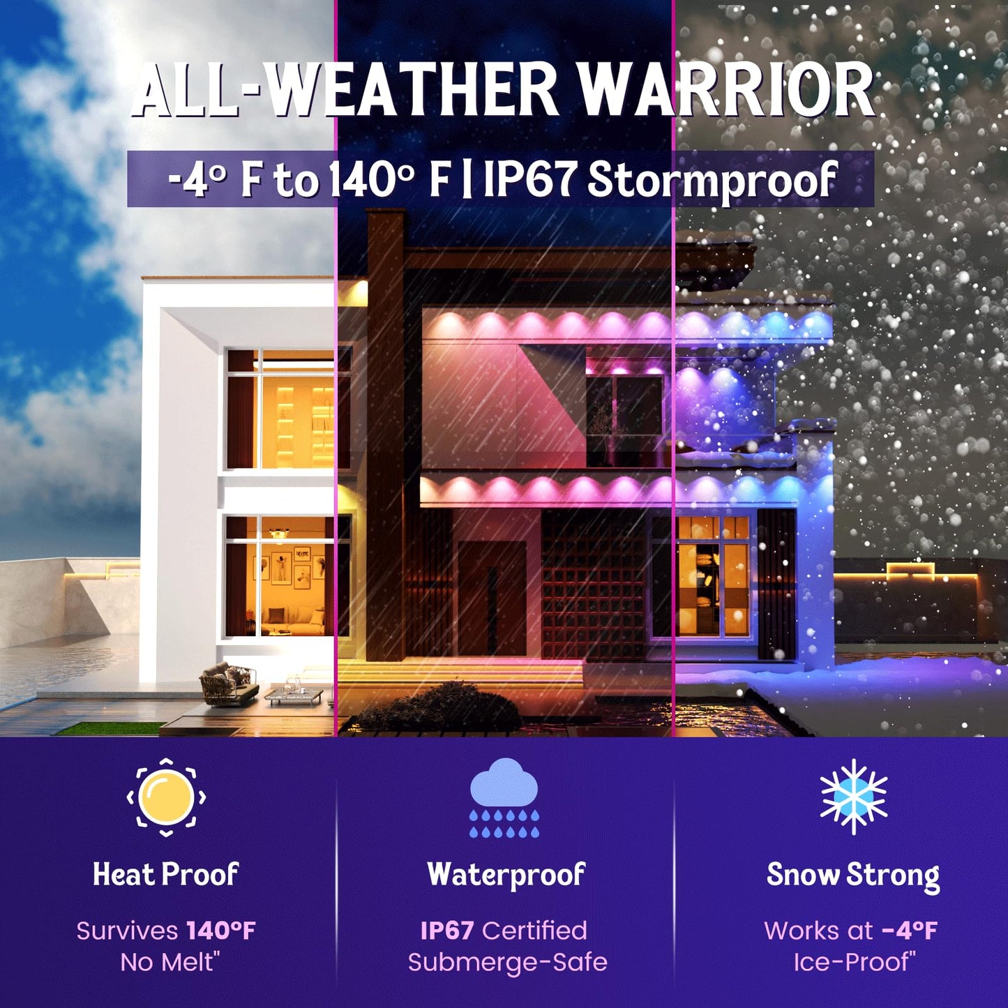 Fitop Permanent Outdoor Lights  150Ft Rgb Outdoor Lights For House Decor  Smart Eaves Lighting  Extendable Led Strip With Ip67 Waterproof  Music Sync  App/Voice/Remote Control  Alexa/Google Compatible