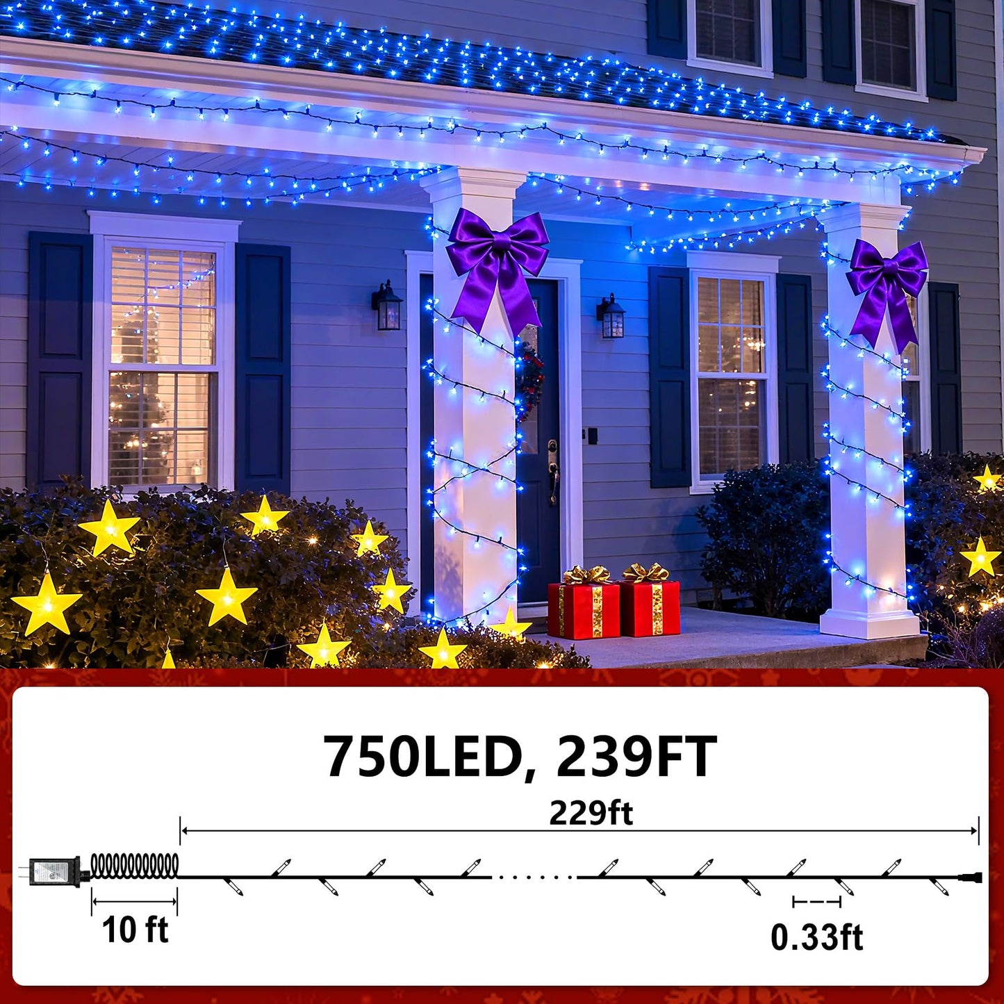 750 Led 240Ft Christmas String Lights Outdoor With 12 Lighting Modes  Green Wire Christmas Lights With Timer & Dimmable  Waterproof Plug In Fairy Lights For Room Party Home Patio Wedding Xmas  Blue