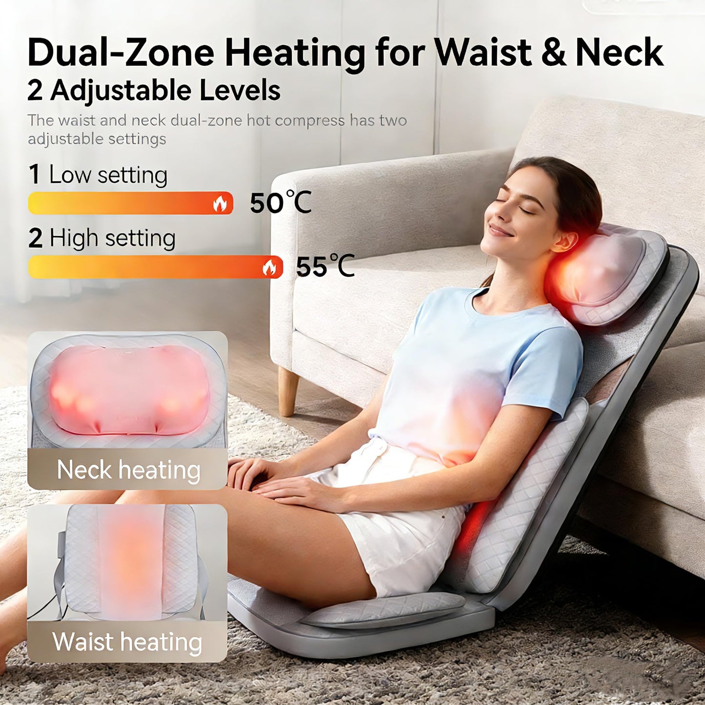 Ethereal Wellness Shiatsu Neck and Back Massager with Heat,35cm Rolling Massage Chair Pad,4D Kneading Cushion with Vibration for Pain Relief,Comfortable Back Massage for Chair,Office Home