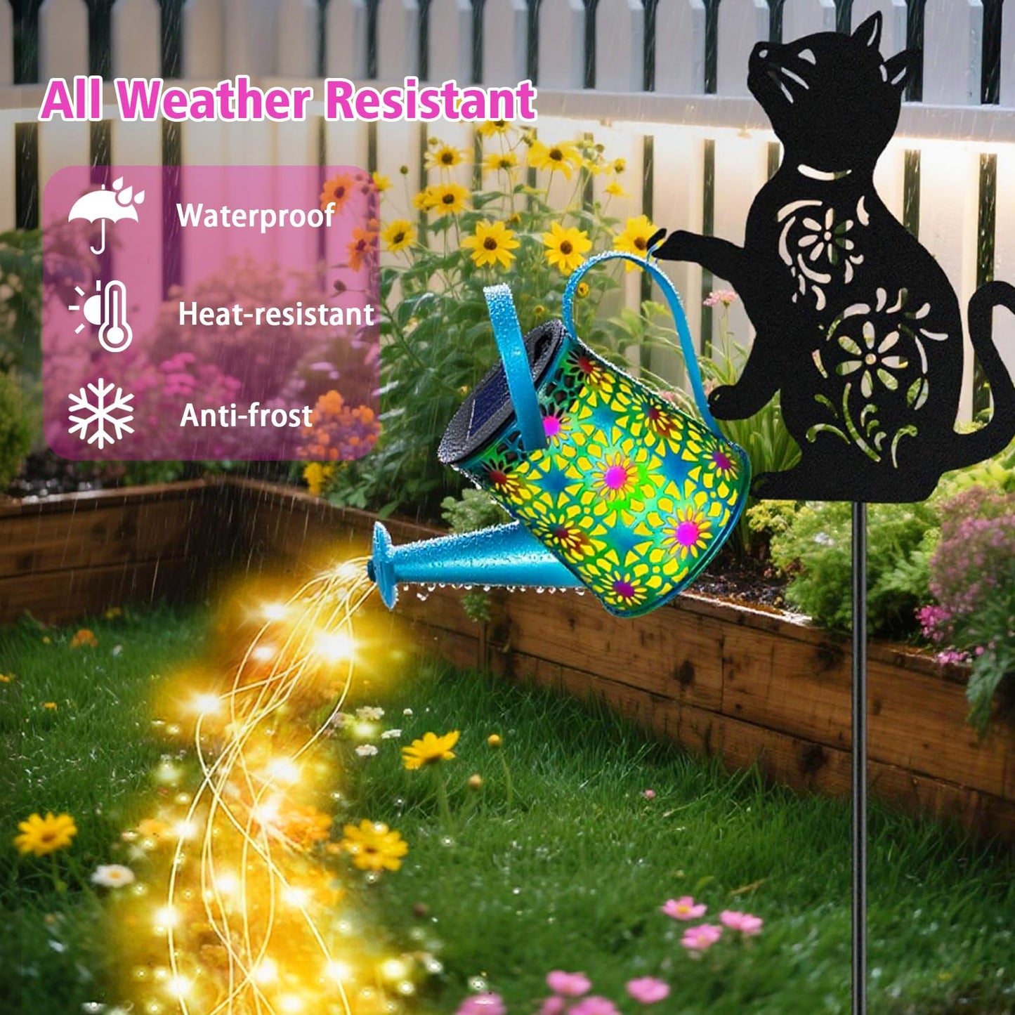 Black Cat Solar Watering Can Lights  Birthday Gifts For Women Mom Christmas  Yard Decorations Outdoor Waterproof  Blue Metal Hanging Lantern Solar Lights Garden Decor Patio Pathway  2 Pack