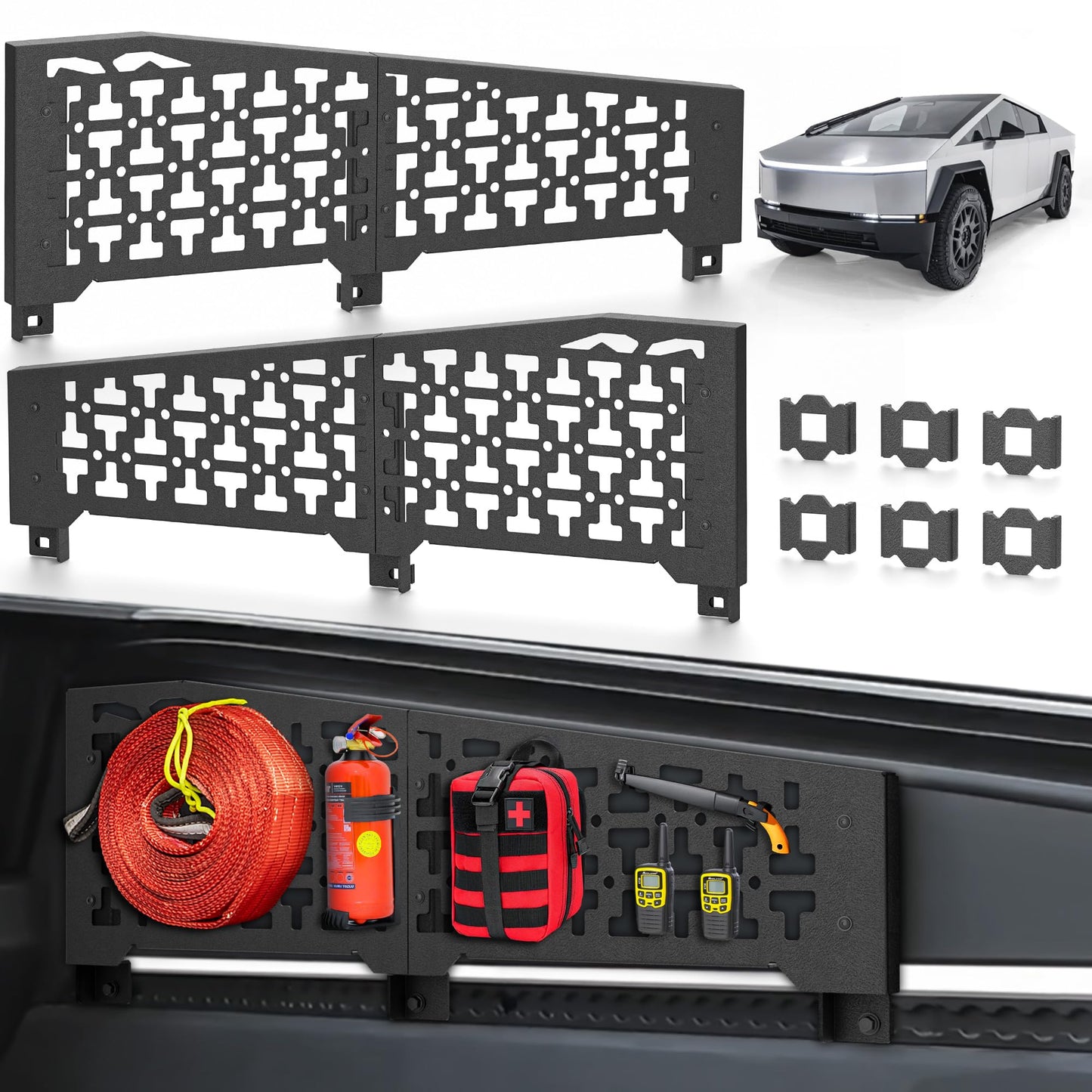 YZONA Truck Bed Molle Panel Compatible with 2024 2025 Tesla Cybertruck Metal Molle Panel Aluminum Material Compatible with Tesla Cybertruck Accessories (2-Pcs)