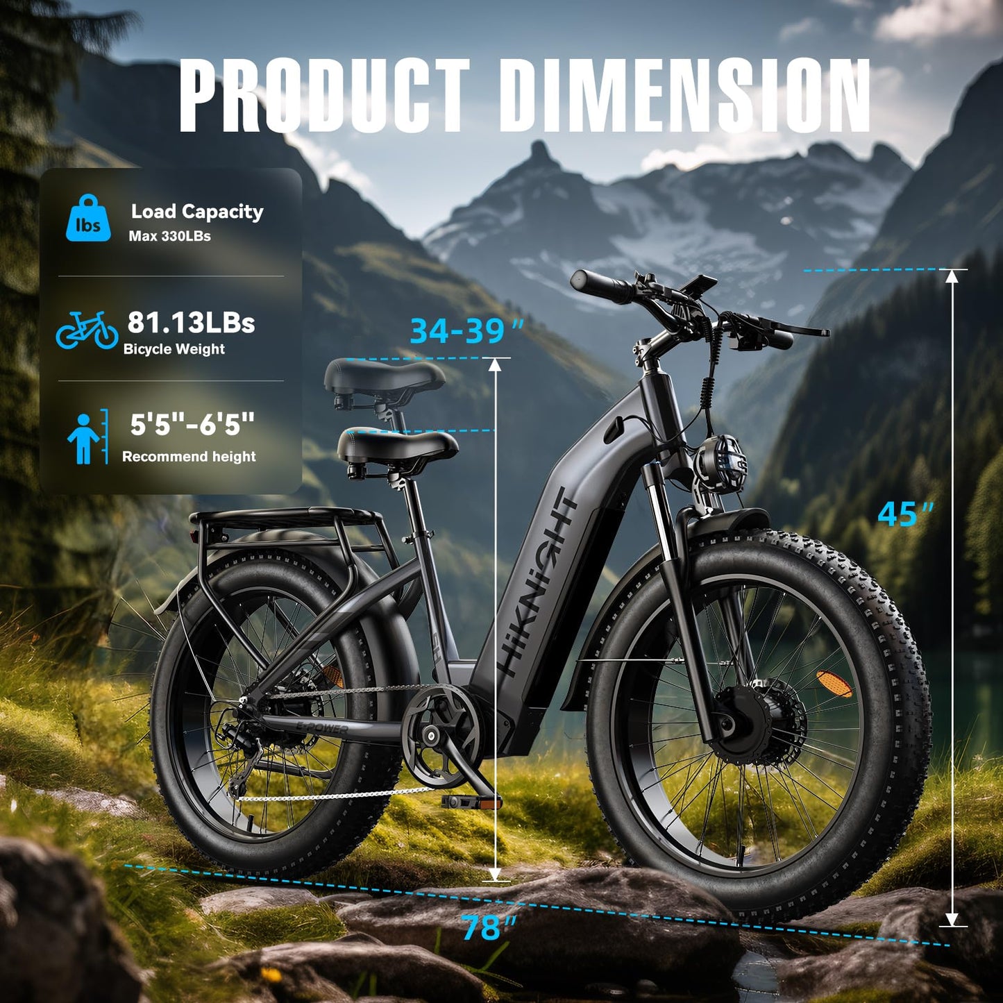Dual Motor Electric Bike for Adults, 1600W/3000W Peak 52V 20AH Battery E Bike 26" x 4.0" Fat Tire Electric Mountain Bike Step-Thru Electric Bicycle for Women/Men, Up to 38MPH, Dual Hydraulic Brake