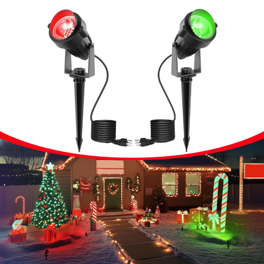 L Lohas Led Red And Green Christmas Spotlight Outdoor  Auto On/Off 5W Landscape Lighting  120V Ip66 Waterproof Spot Lights For Yard House Holiday Trees Decoration  Ul Listed  2 Pack