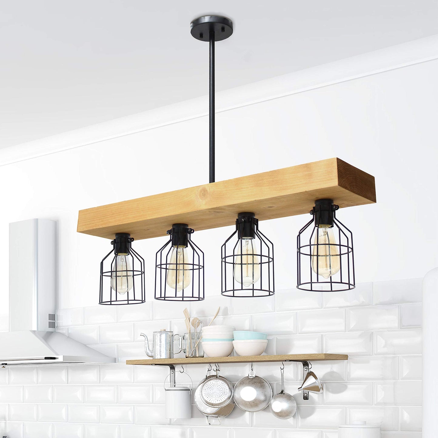 Elegant Designs CH1001-LWD 4 Light Rustic Farmhouse Pendant Light Chandelier, Wood, Light Wood