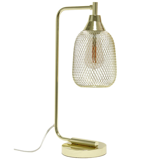 Simple Designs LD1060-GLD Gold Mesh Wire Table Desk Lamp, Iron Construction