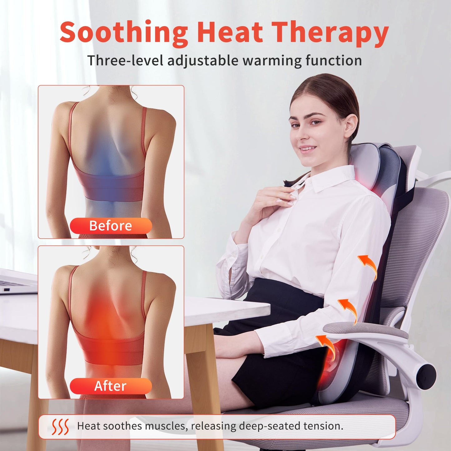 comrelax Shiatu Back Massager with Heat & Cooling, Kneading Rolling Vibration Chair Massager for Deep Tissue Pain Relief, Massage Chair Pad for Home & Office
