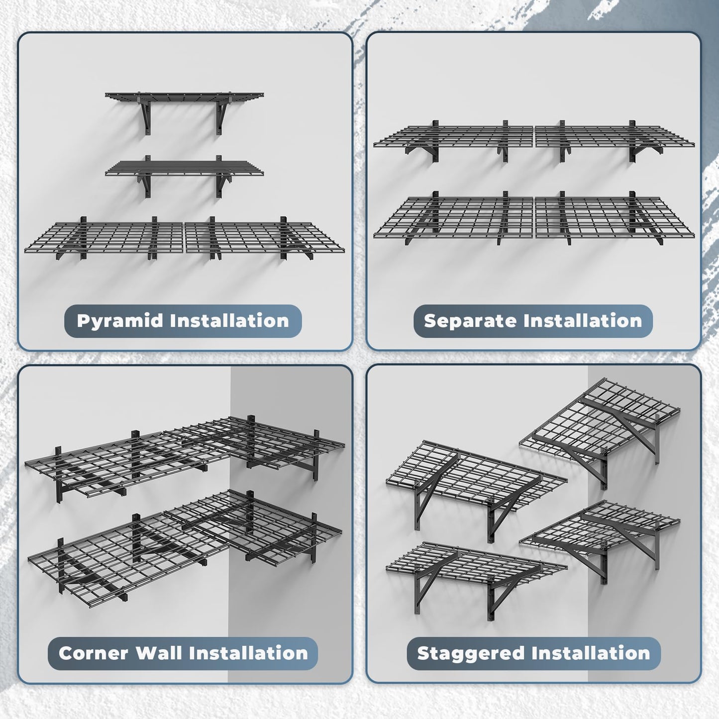 Jusgym 4 Pack Heavy Duty Garage Wall Shelving Set (2x3ft), Wall Mounted Garage Shelves 1400lbs Capacity, 24"x72" Shelf Storage Rack Floating Shelves, Black