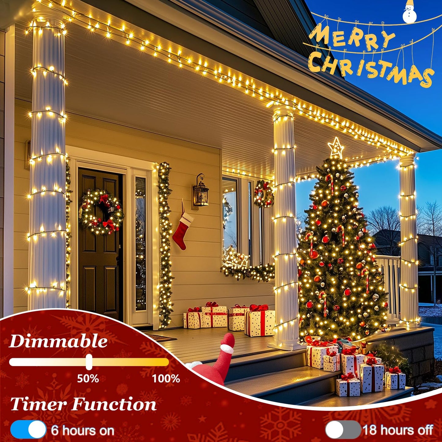 750 Led Christmas String Lights Outdoor  240Ft Twinkle Fairy Lights With Timer & Memory  12 Modes Dimmable Waterproof Tree Light For House Patio Wedding Party Christmas Decororations  Warm White